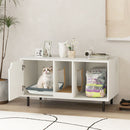 Cat litter box enclosure in white with storage, removable scratching board, and stylish design for home decor.
