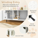 Cat litter box enclosure in white with cutout cat holes and sturdy metal legs, perfect for stylish pet storage.
