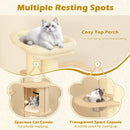 Cozy top perch of a 180 cm tall cat tree, featuring plush cushioning for lounging and overlooking indoor spaces.