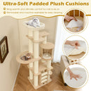 Tall cat tree with cozy perch and removable plush cushions, perfect for climbing, lounging, and napping indoors.