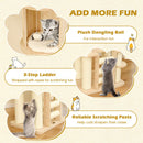 Plush dangling ball and 3-step ladder on a 180 cm tall cat tree for indoor cats, promoting play and scratching.