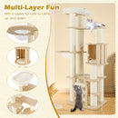 Tall 180 cm cat tree with cozy perch, multiple layers, and sturdy plywood construction for climbing and lounging.