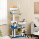 Multi-level ocean-themed cat tree with plush perches, cozy condo, and sisal scratching posts for active cats.
