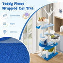 Close-up of the plush teddy fleece texture on the ocean-themed cat tree, providing warmth and comfort for your cats.