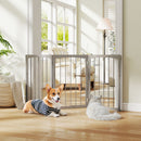 3-Panel Folding Fir Wood Pet Gate – Grey – view 1