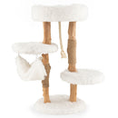Wooden cat tree with jute scratching posts, featuring 5 tiers and a cozy hammock for playful kittens.