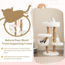 Wooden cat tree with unique pear wood trunk, 5 tiers, cozy hammock, and jute scratching posts for playful kittens.