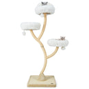 Multi-level cat activity center with three plush perches, designed for climbing and relaxing, in beige color.