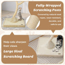 Multi-level cat activity center with three perches, sisal-covered posts, and plush cushions for climbing and scratching.