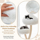 Multi-level cat activity center with soft plush cushions, featuring three perches for climbing and relaxing.