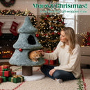 Christmas cat tree with frosted green plush, featuring 2 condos and a star topper, perfect for indoor feline fun.