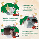 Christmas cat tree with frosted green plush, dual condos, and a gold star topper for festive feline fun.