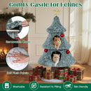 Christmas cat tree in frosted green plush with 2 condos and star topper, perfect for indoor feline fun and relaxation.