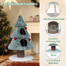 Christmas cat tree with frosted green plush, two condos, and a sturdy scratching post for festive feline fun.