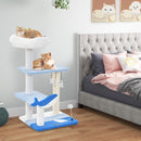 Three-level ocean-themed cat tree with sisal scratching posts, featuring cozy platforms and interactive toys for.