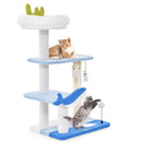 Multi-level ocean-themed cat tree with sisal scratching posts, soft platforms, and interactive toys for playful cats.