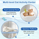 Multi-level cat activity center with plush perch and spacious platforms, featuring an ocean-themed design for playful.