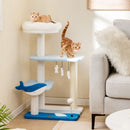 Three-level ocean-themed cat tree with sisal scratching posts and interactive toys for playful feline fun.