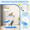 3-level ocean-themed cat tree with sisal scratching posts, featuring interactive fish-shaped toys for endless fun.