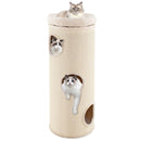 4-story beige cat house with three caves and plush perch, perfect for multiple cats to climb and lounge comfortably.