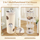 4-tier beige cat house with removable perch, providing multiple levels for climbing, scratching, and lounging.