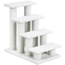 4-step pet stairs in white with soft berber fleece, designed for small or aging pets to access high furniture easily.