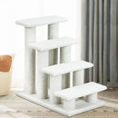 4-step pet stairs in white with soft berber fleece, designed for small and aging pets to access high furniture easily.
