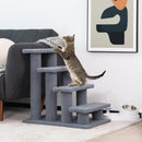 4-step pet stairs in grey with soft berber fleece, designed for cats and dogs to easily access high furniture.