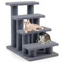 4-step pet stairs in grey with soft berber fleece for cats and dogs, providing easy access to high furniture.