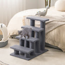 4-step pet stairs in grey with soft berber fleece, designed for small and aging pets to easily access furniture.