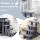 4-step pet stairs in grey with soft berber fleece, designed for small and aging pets to access high furniture easily.