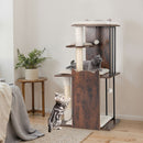 Multi-level 112 cm tall wooden cat tree in rustic brown with plush cushions and sisal scratching posts for playful.