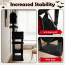 Extra large black Halloween cat tower with 2 condos, basket bed, and anti-tipping kit for safe feline play.