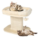 Cat tree tower with large plush perch and sisal scratching plate, ideal for indoor play and relaxation in beige.