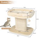 Modern beige cat tree tower with large plush perch, sisal scratching plate, and hanging ball for indoor play and rest.