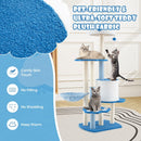 Tall blue cat tree tower with 6 layers, sisal scratching posts, and plush fabric for cozy play and rest.