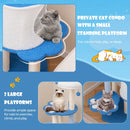 Modern 137cm tall cat tree tower in blue with 2 large platforms, sisal scratching posts, and a cozy cat condo for play.