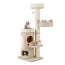 Multi-level cat tower featuring a top perch, hammock, and 2-storey condo, perfect for indoor cats to relax and play.