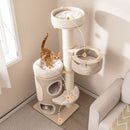 Multi-level cat tower featuring a top perch, hammock, and 2-storey condo, perfect for indoor cats to play and rest.