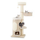 Multi-level cat tower featuring a top perch, hammock, and 2-storey condo in natural color for indoor cats.
