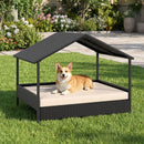 98 cm Rattan-Style Pet House with Canopy and Cushion – Beige view 1