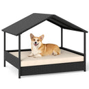 98 cm Rattan-Style Pet House with Canopy and Cushion – Beige view 3