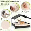 98 cm Rattan-Style Pet House with Canopy and Cushion – Beige view 9