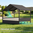 98 cm Rattan-Style Pet House with Canopy and Cushion – Beige view 10