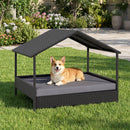 98 cm Rattan-Style Pet House with Canopy and Cushion – Grey view 1