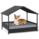 98 cm Rattan-Style Pet House with Canopy and Cushion – Grey view 3