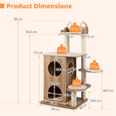 Wooden cat tree with 2-floor condo, padded platforms, and sisal-wrapped posts for indoor cats, measuring 48 inches tall.