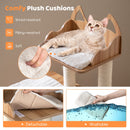 Wooden cat tree with plush cushions, featuring a cozy 2-floor condo and natural sisal posts for indoor cats.