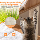 Wooden cat tree featuring fully wrapped sisal scratching posts, ideal for indoor cats to scratch and play comfortably.
