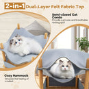 2-tier wooden cat house with semi-enclosed condo and hammock, featuring breathable felt fabric for cozy resting.